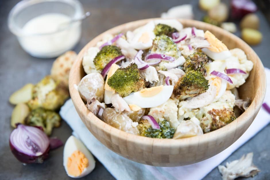 Aardappelsalade met makreel, bloemkool en broccoli van Brenda Kookt
