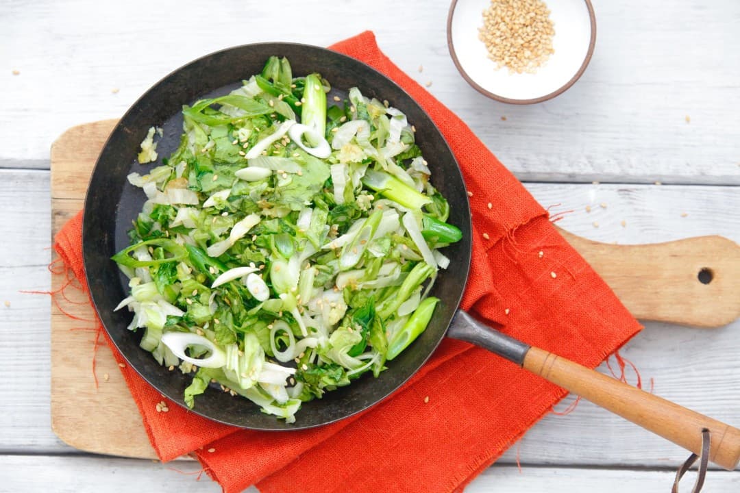 Endive stir-fried with sesame and ginger