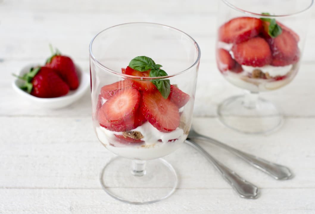 Tiramisu glasses with strawberries