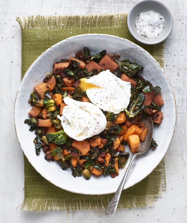 Kalettes met kip en zoete aardappel