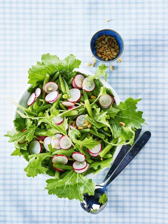 Crispy turnip greens salad with radishes