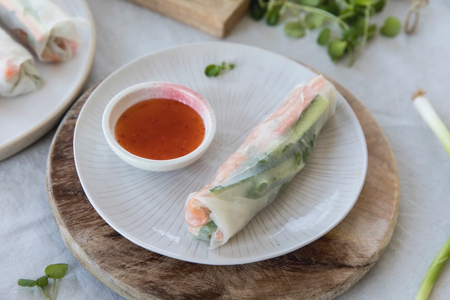 Springrolls met voorjaarsgroenten en zalm