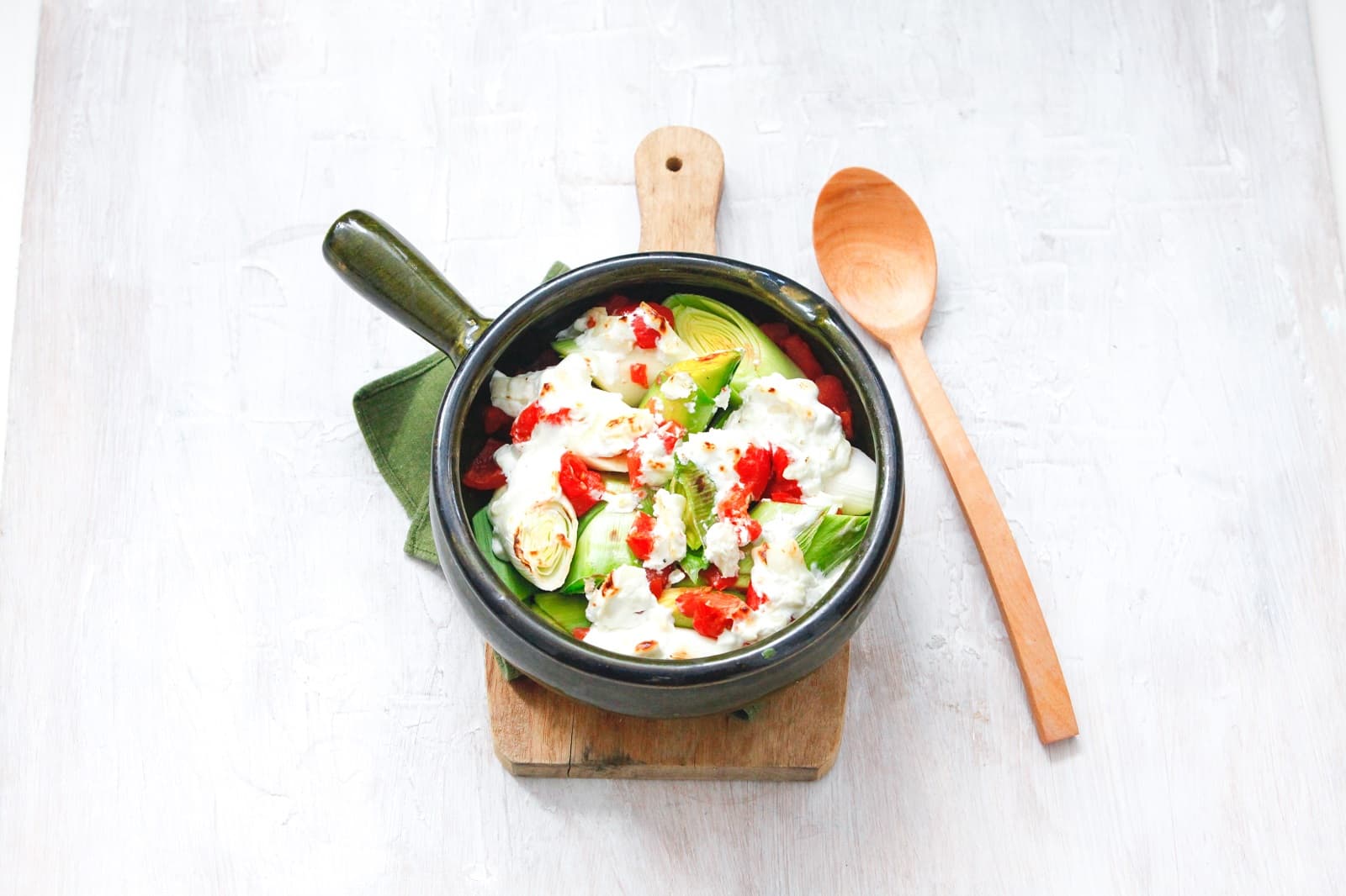 Prei met geitenkaas uit de oven