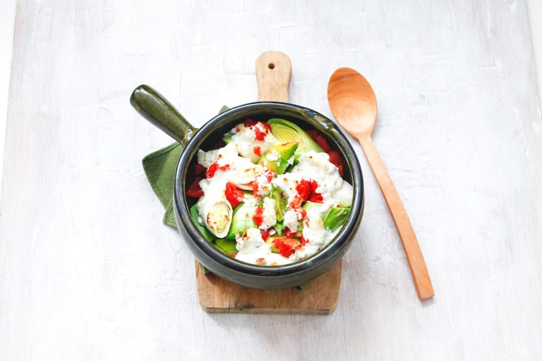 Lauch mit Ziegenkäse aus dem Ofen