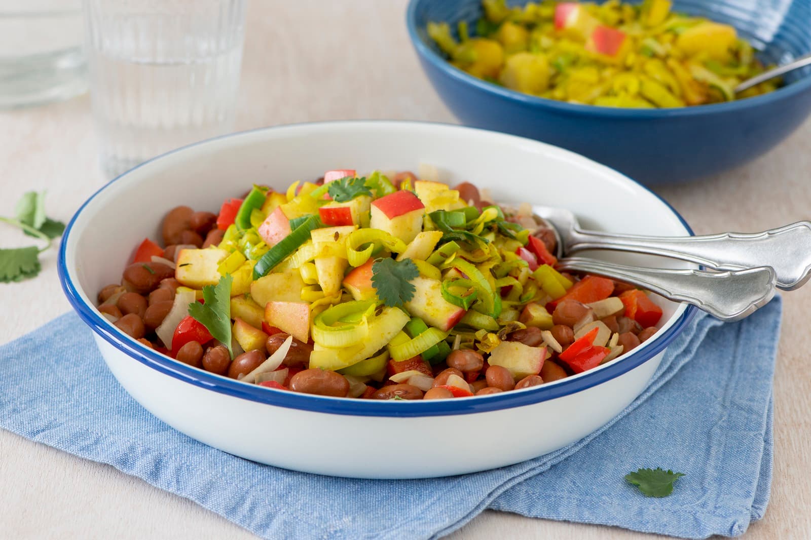 Vegan bruine bonenschotel met appel prei curry