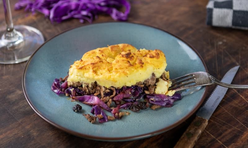 Oven dish of purple pointed cabbage
