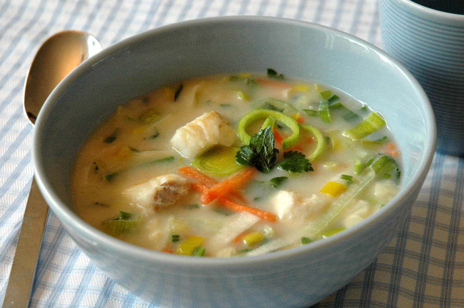 Lauchsuppe mit Fisch