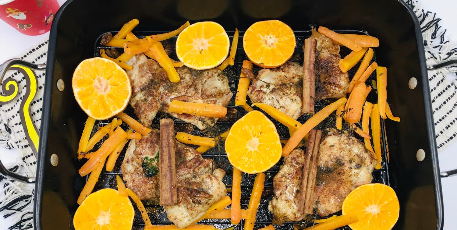 Wortelfrietjes met kip en mandarijn uit de oven
