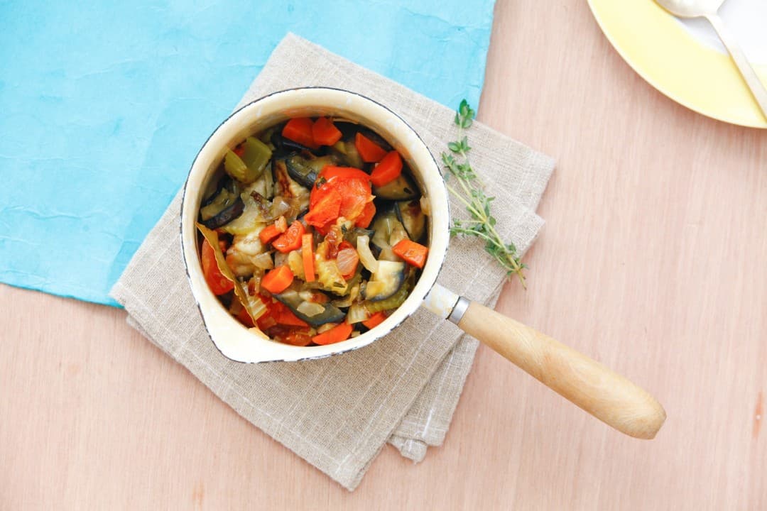Aubergine stew with fish