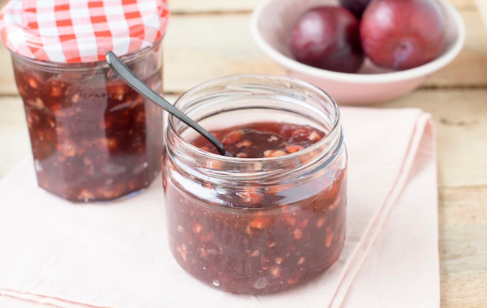 Homemade plum jam with walnuts
